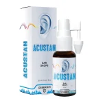 Caja y frasco de Acustan Gotas, cosmético de 20 ml para el oído