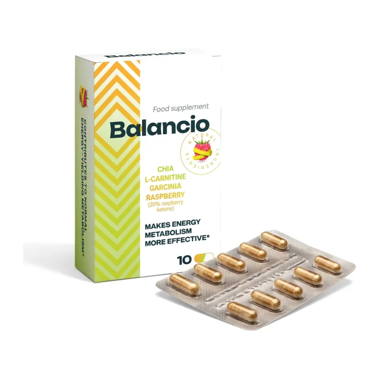 Caja y bote de Balancio Cápsulas, complemento alimenticio para el control de peso