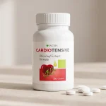 Comprimidos de Cardiotensive junto al envase y la caja original
