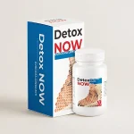 Caja y frasco de Detox Now sobre fondo neutro