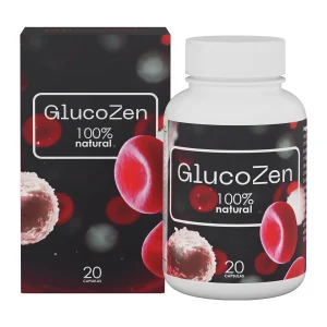 Frasco de GlucoZen cápsulas, complemento alimenticio para el azúcar en sangre