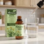 Gotero de Nemanex diluido en un vaso de agua